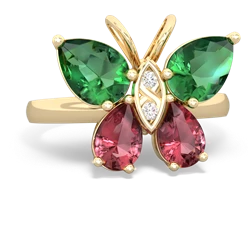 Lab Emerald Butterfly 14K Yellow Gold ring R2215