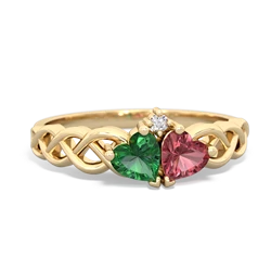 Lab Emerald Heart To Heart Braid 14K Yellow Gold ring R5870