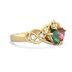 Lab Emerald 'One Heart' Celtic Knot Claddagh 14K Yellow Gold ring R5322