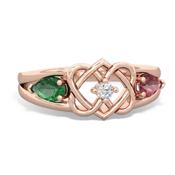 Lab Emerald Hearts Intertwined 14K Rose Gold ring R5880