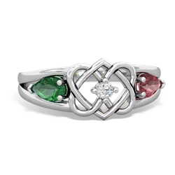 Lab Emerald Hearts Intertwined 14K White Gold ring R5880