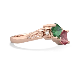 Lab Emerald Snuggling Hearts 14K Rose Gold ring R2178