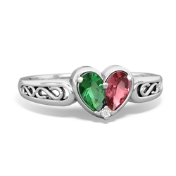 Lab Emerald Filligree 'One Heart' 14K White Gold ring R5070