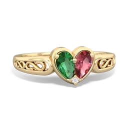 Lab Emerald Filligree 'One Heart' 14K Yellow Gold ring R5070