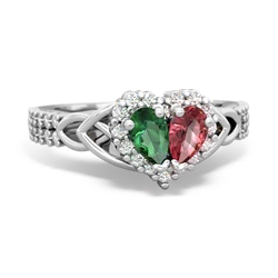 Lab Emerald Celtic Knot Two Hearts As One 14K White Gold ring R2644HRT