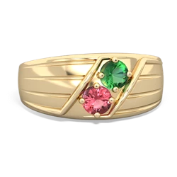 Lab Emerald Men's Streamline 14K Yellow Gold ring R0460