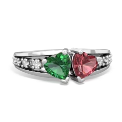 Lab Emerald Heart To Heart 14K White Gold ring R3342