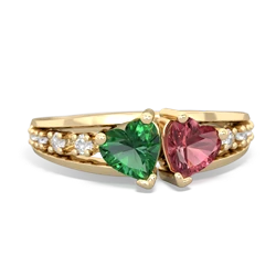 Lab Emerald Heart To Heart 14K Yellow Gold ring R3342