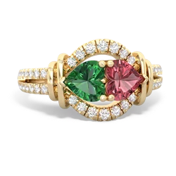 Lab Emerald Art-Deco Keepsake 14K Yellow Gold ring R5630