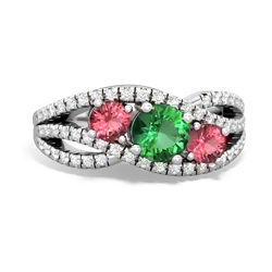 Lab Emerald Three Stone Aurora 14K White Gold ring R3080