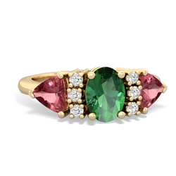 Lab Emerald Antique Style Three Stone 14K Yellow Gold ring R2186