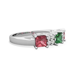 Lab Emerald Three Stone Diamond Cluster 14K White Gold ring R2592