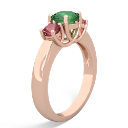 Lab Emerald Three Stone Round Trellis 14K Rose Gold ring R4018