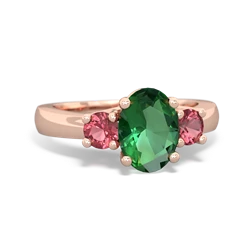 Lab Emerald Three Stone Oval Trellis 14K Rose Gold ring R4024