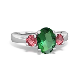 Lab Emerald Three Stone Oval Trellis 14K White Gold ring R4024