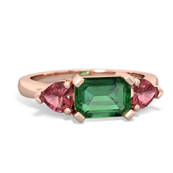 Lab Emerald Three Stone 14K Rose Gold ring R5235