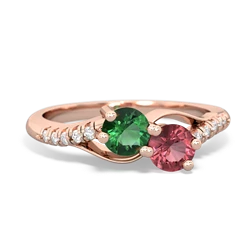 Lab Emerald Infinity Pave Two Stone 14K Rose Gold ring R5285