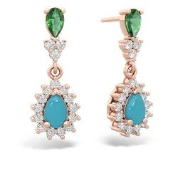 Lab Emerald Halo Pear Dangle 14K Rose Gold earrings E1882