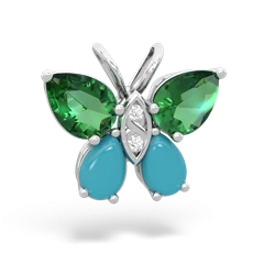 Lab Emerald Butterfly 14K White Gold pendant P2215