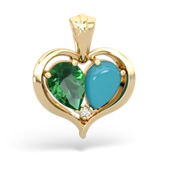 Lab Emerald Two Become One 14K Yellow Gold pendant P5330