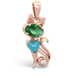 Lab Emerald Kitten 14K Rose Gold pendant P5780