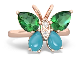 Lab Emerald Butterfly 14K Rose Gold ring R2215