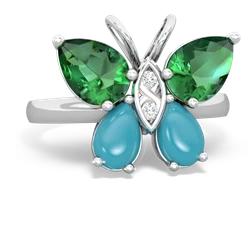 Lab Emerald Butterfly 14K White Gold ring R2215