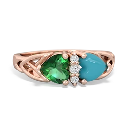 Lab Emerald Celtic Knot Double Heart 14K Rose Gold ring R5040