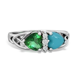 Lab Emerald Celtic Knot Double Heart 14K White Gold ring R5040