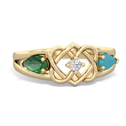 Lab Emerald Hearts Intertwined 14K Yellow Gold ring R5880