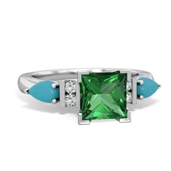 Lab Emerald 6Mm Princess Eternal Embrace Engagement 14K White Gold ring C2002