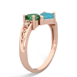 Lab Emerald Snuggling Hearts 14K Rose Gold ring R2178