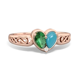 Lab Emerald Filligree 'One Heart' 14K Rose Gold ring R5070