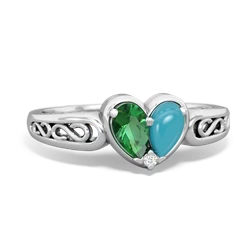 Lab Emerald Filligree 'One Heart' 14K White Gold ring R5070