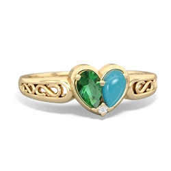 Lab Emerald Filligree 'One Heart' 14K Yellow Gold ring R5070