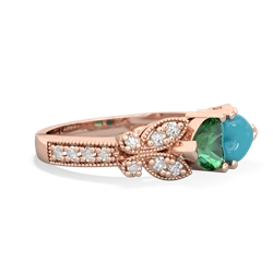 Lab Emerald Diamond Butterflies 14K Rose Gold ring R5601