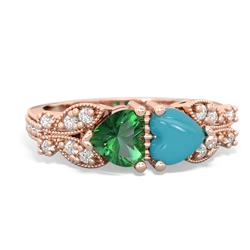 Lab Emerald Diamond Butterflies 14K Rose Gold ring R5601