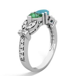 Lab Emerald Diamond Butterflies 14K White Gold ring R5601