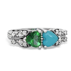 Lab Emerald Diamond Butterflies 14K White Gold ring R5601