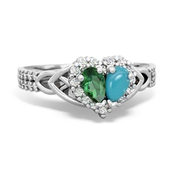 Lab Emerald Celtic Knot Two Hearts As One 14K White Gold ring R2644HRT