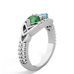 Lab Emerald Sparkling Celtic Knot 14K White Gold ring R2645