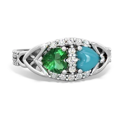 Lab Emerald Sparkling Celtic Knot 14K White Gold ring R2645