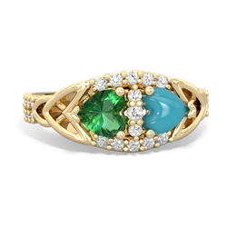 Lab Emerald Sparkling Celtic Knot 14K Yellow Gold ring R2645