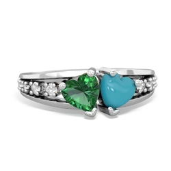 Lab Emerald Heart To Heart 14K White Gold ring R3342