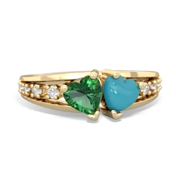 Lab Emerald Heart To Heart 14K Yellow Gold ring R3342