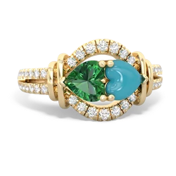 Lab Emerald Art-Deco Keepsake 14K Yellow Gold ring R5630