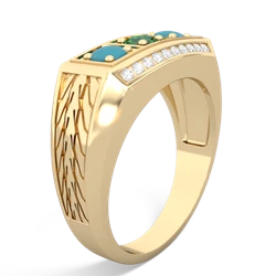 Lab Emerald Three Stone Tire Tread Men's 14K Yellow Gold ring R0520