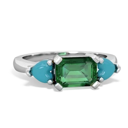 Lab Emerald Three Stone 14K White Gold ring R5235