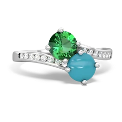 Lab Emerald Channel Set Two Stone 14K White Gold ring R5303