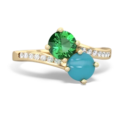 Lab Emerald Channel Set Two Stone 14K Yellow Gold ring R5303